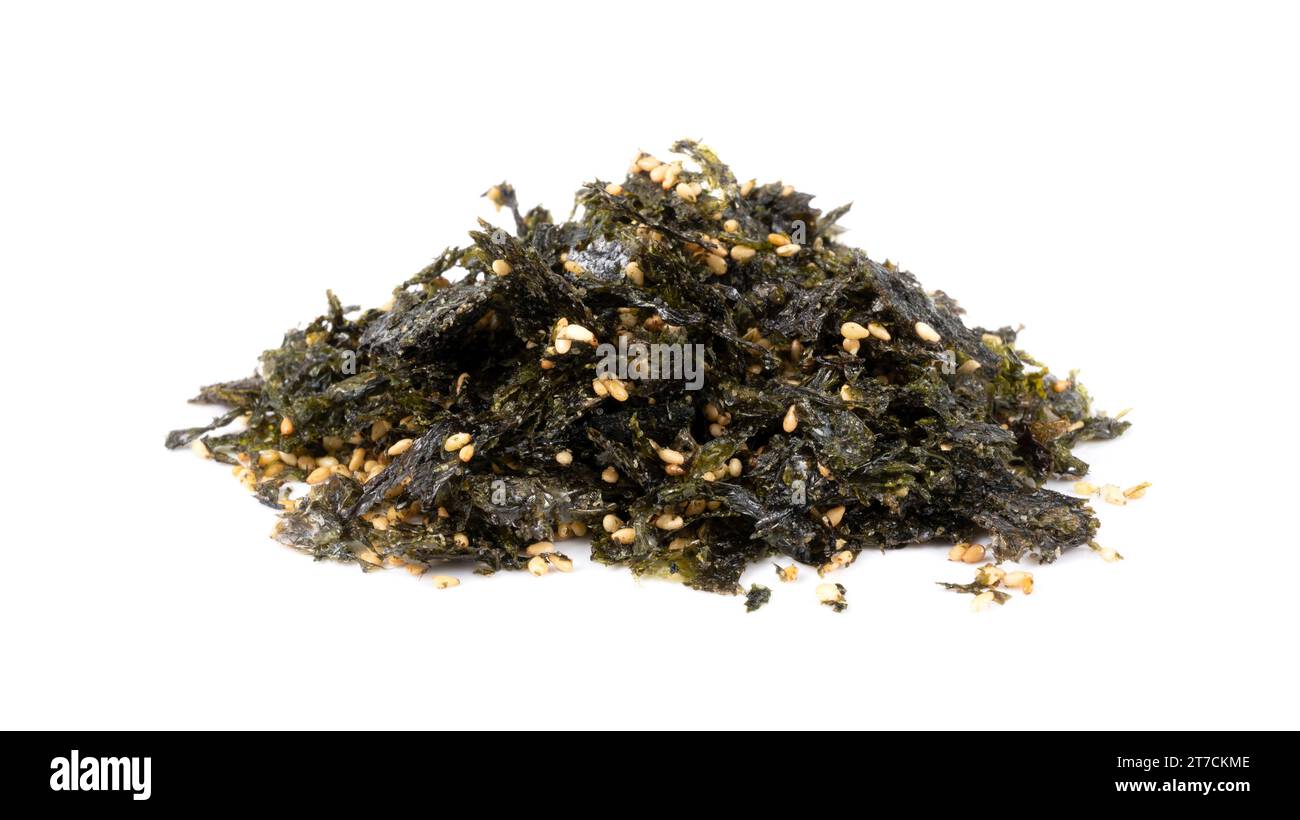 roasted nori seaweed and sesame topping isolated on white background