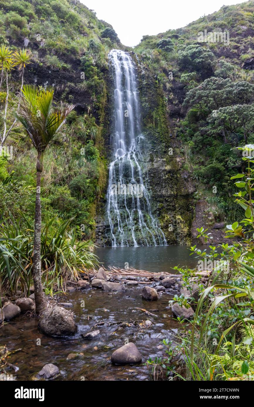 Long exposure of Karekare Falls, Waitakere Ranges Regional Park, Auckland, New Zealand. Stock Photo