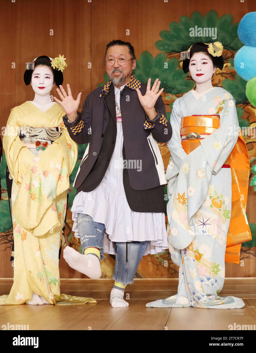 Japanese contemporary artist Takashi Murakami poses for a photo with ...