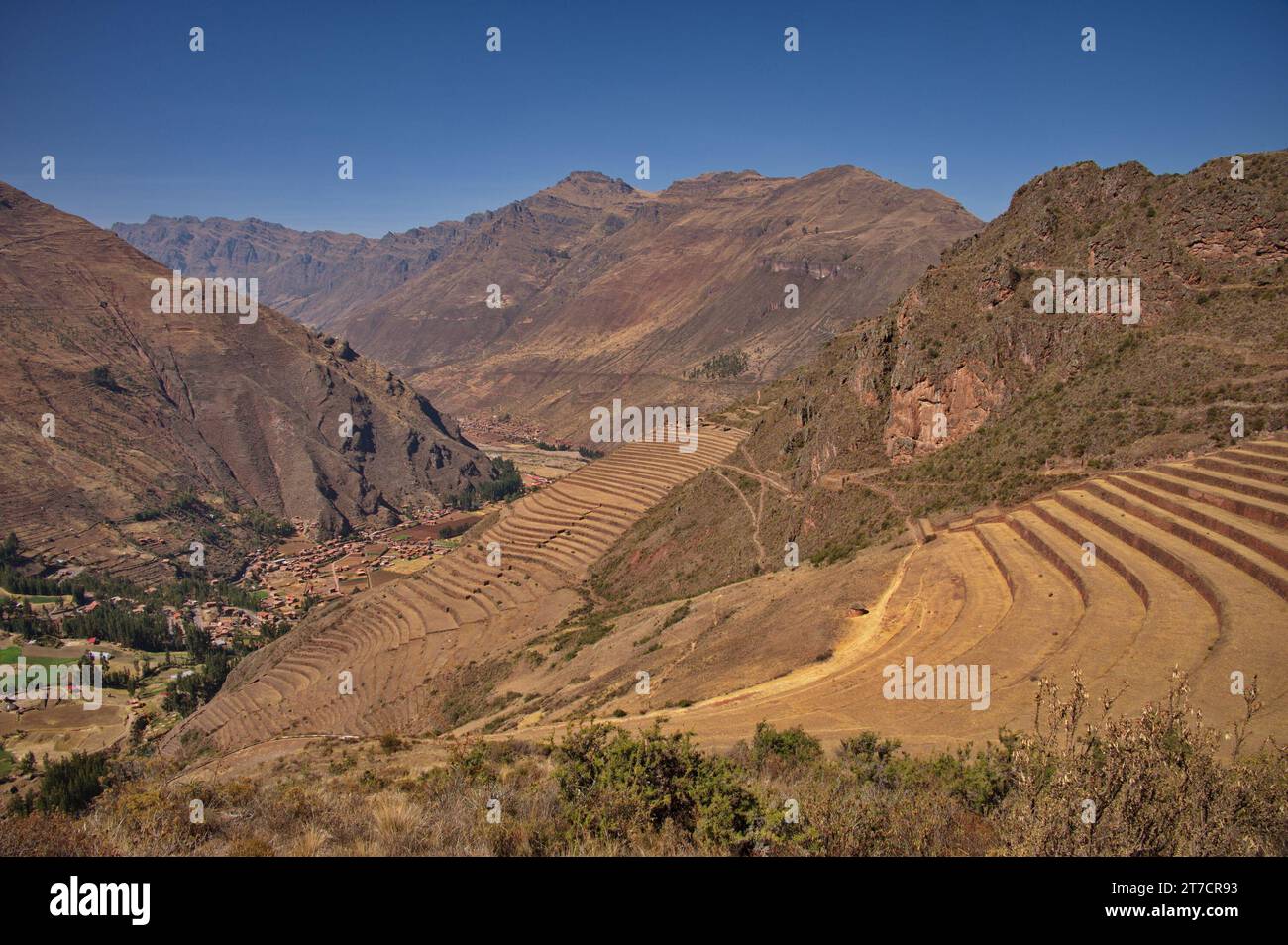 Pisac archaeological site with beautiful view on agricultural terraces Stock Photo