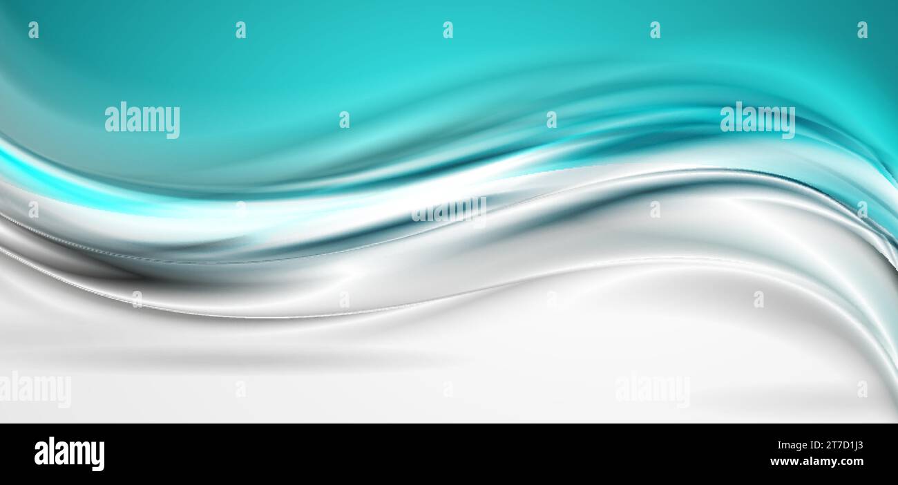 Blue and grey glossy smooth waves abstract blurred background. Vector illustration Stock Vector