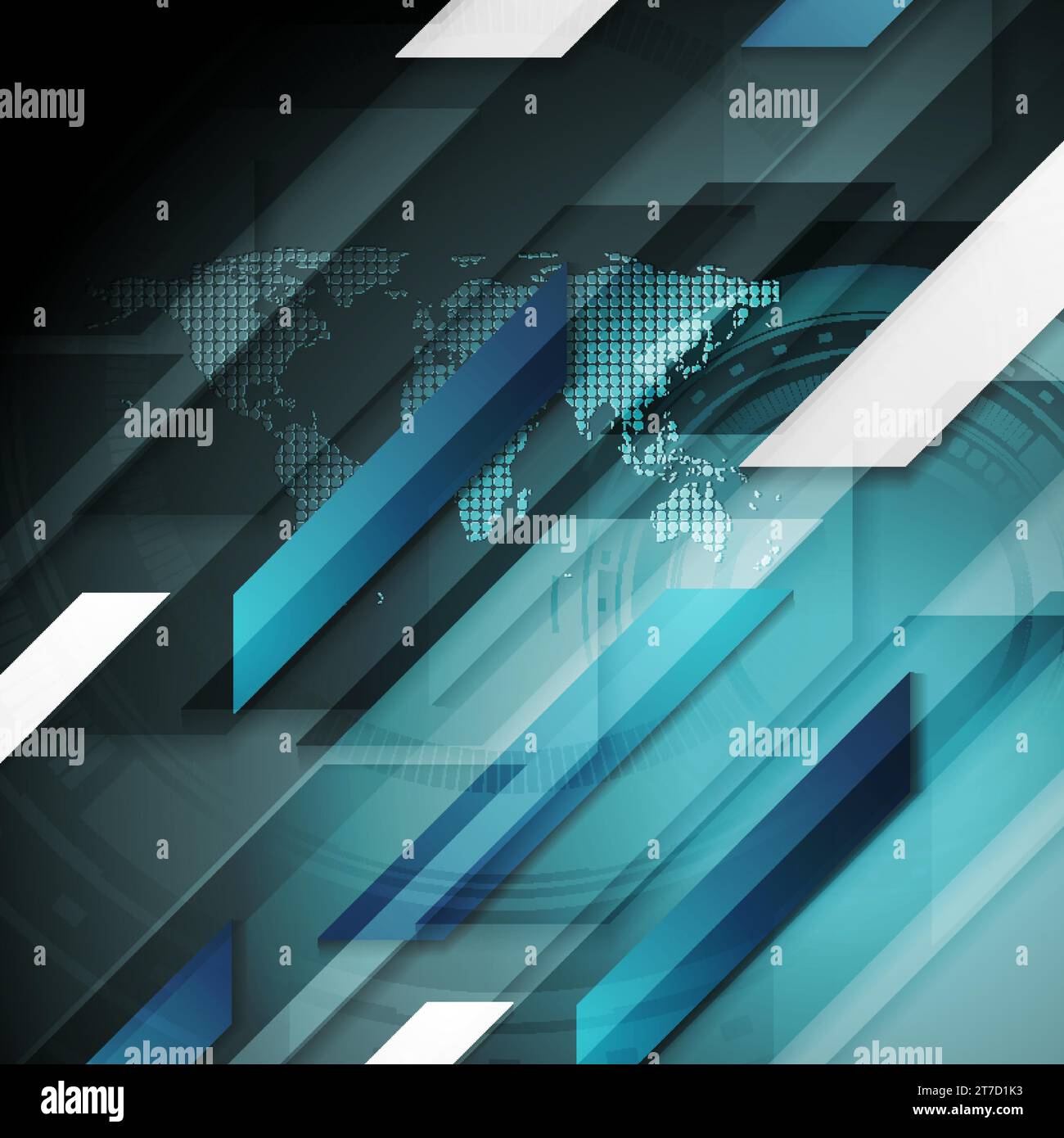 Abstract dark blue technology geometric background with HUD gear and ...