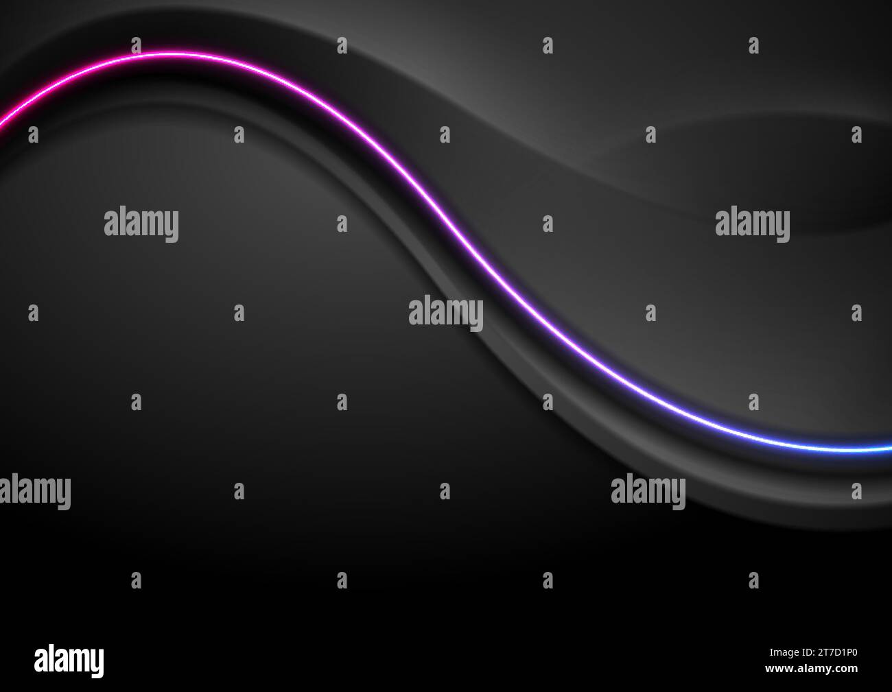 Black smooth abstract background with neon blue purple wave. Vector ...