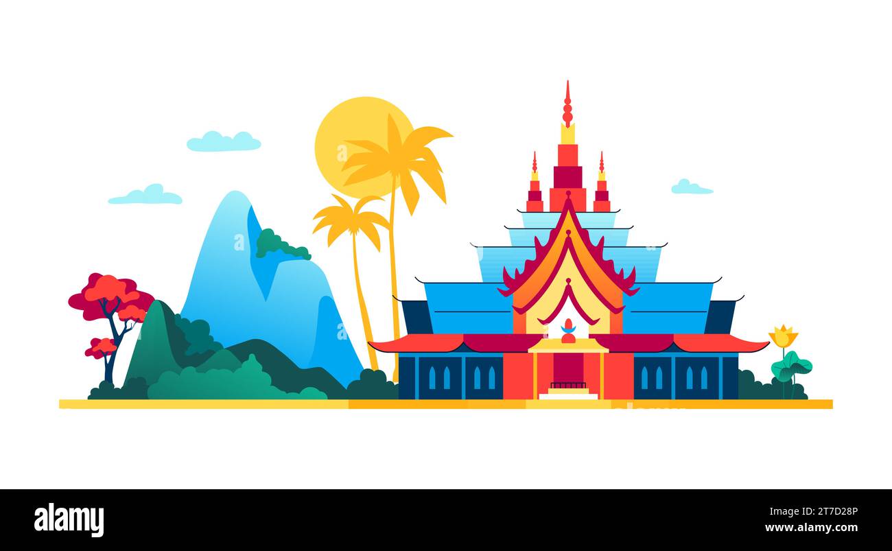 Wat Phra Kaew temple - modern colored vector illustration Stock Vector