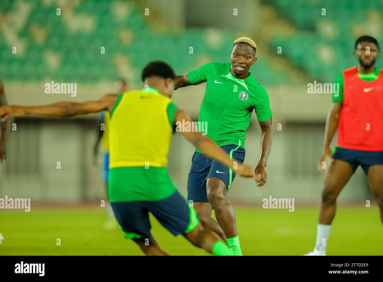Akwa Ibom State, Nigeria. 14 nov  2023. Nigeria Super Eagles training session. Kenneth Omeruo in training. FIFA World Cup Qualifiers. Victor Modo Stock Photo