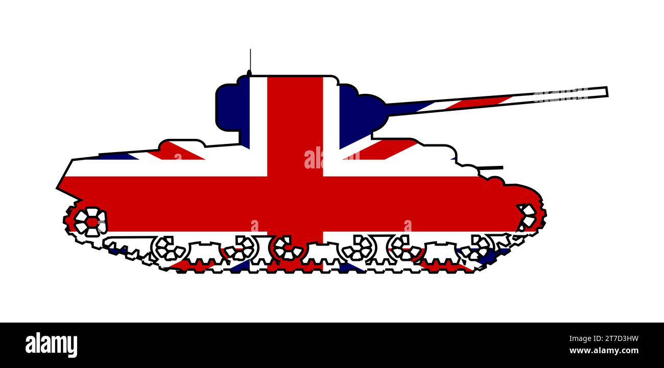 An outline silhouette of typical British battle tank showing the Union
