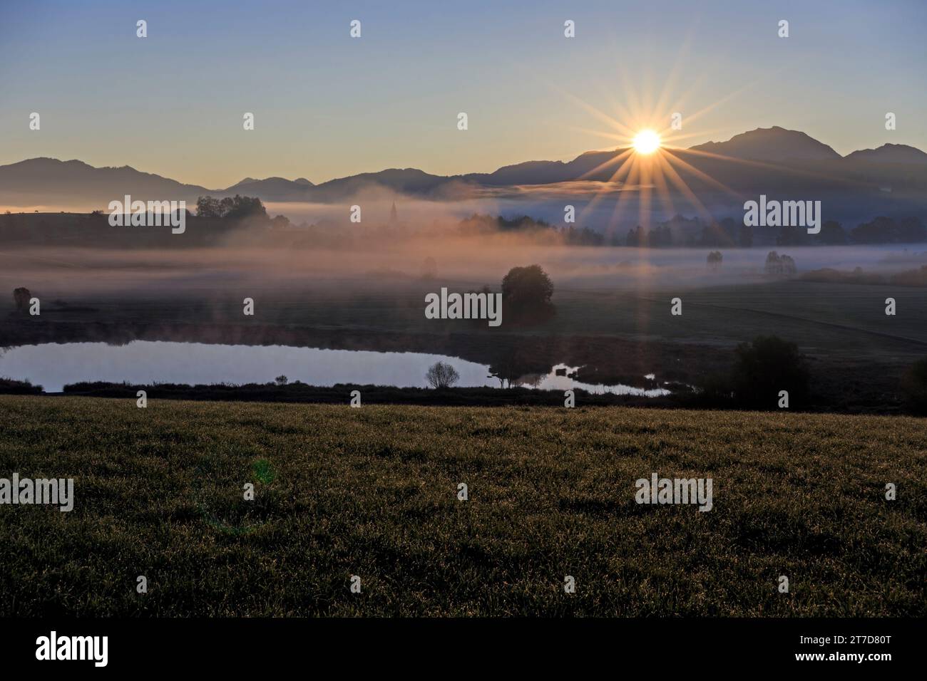 Sunrise in Habaching, Habachinger Weiher, Upper Bavaria, Bavarian Alps Stock Photo