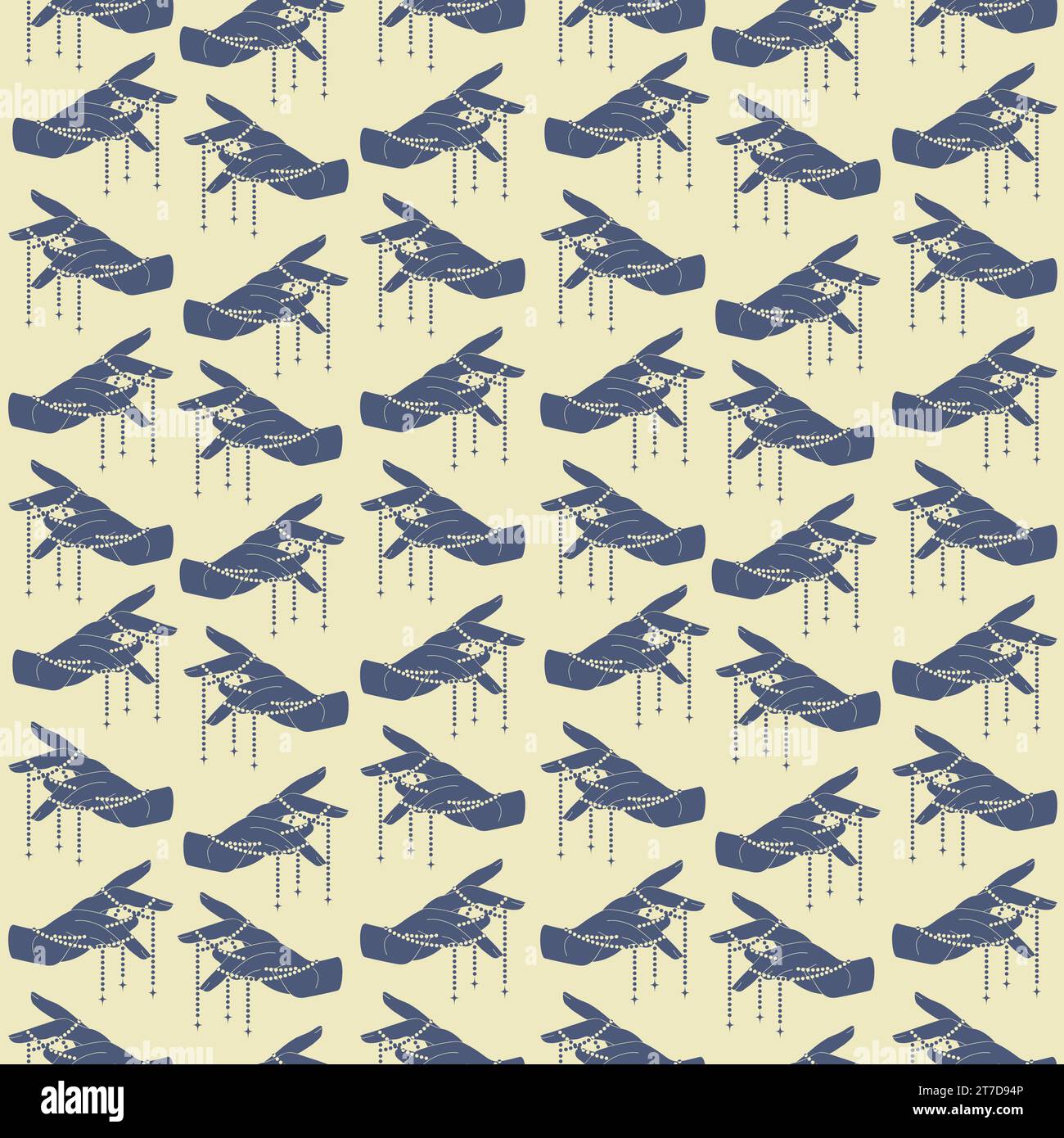 Seamless magic pattern with hands on beige background Stock Vector