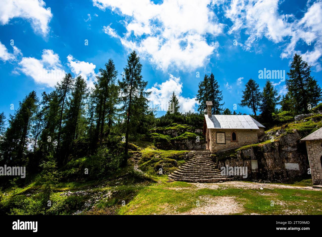 small military church with WWI shelter on Mount Ortigara on the Asiago plateau Vicenza Veneto Italy Stock Photo