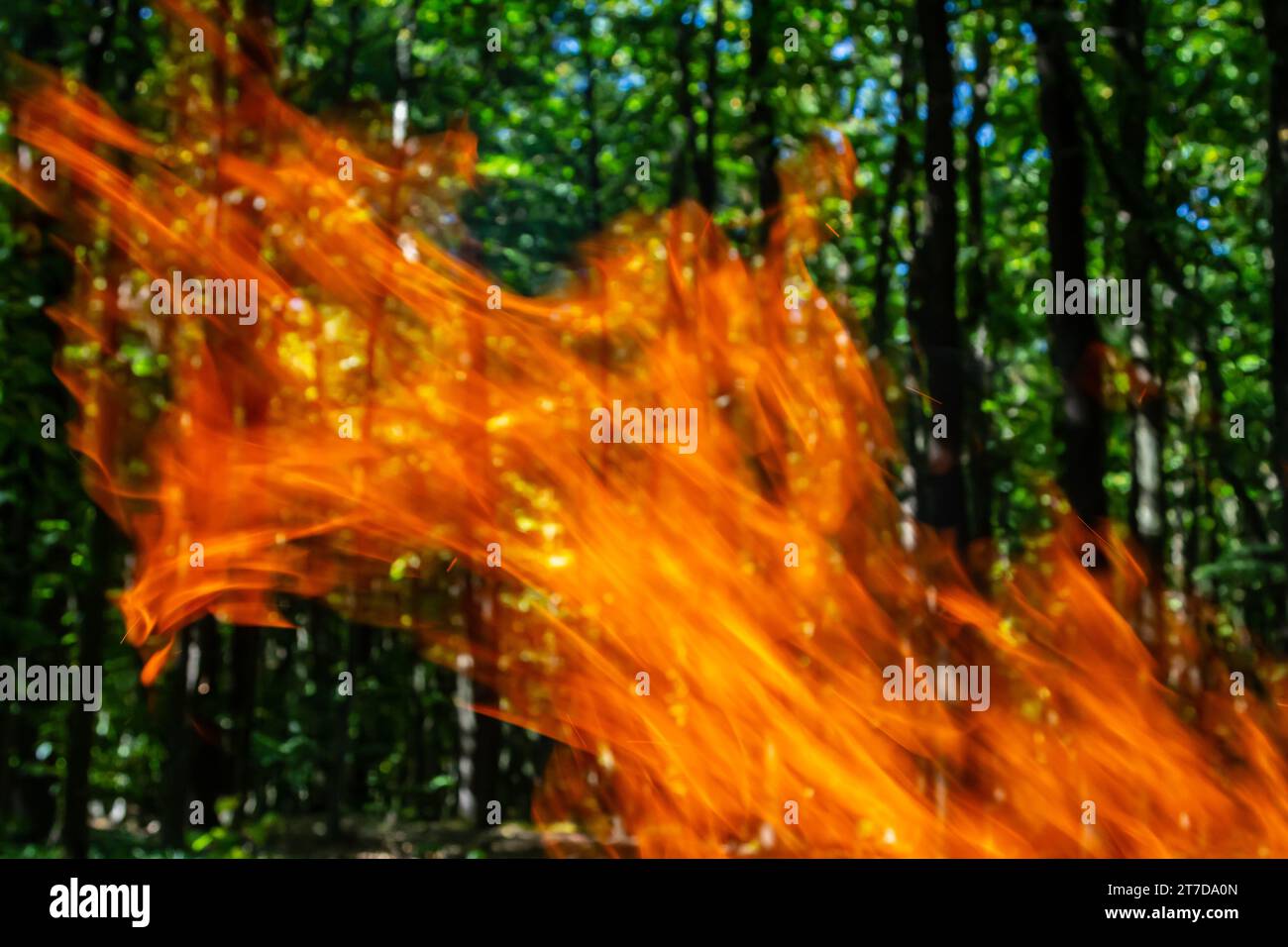 Flame of charcoal fire. Hearth for cooking and heating. Danger in