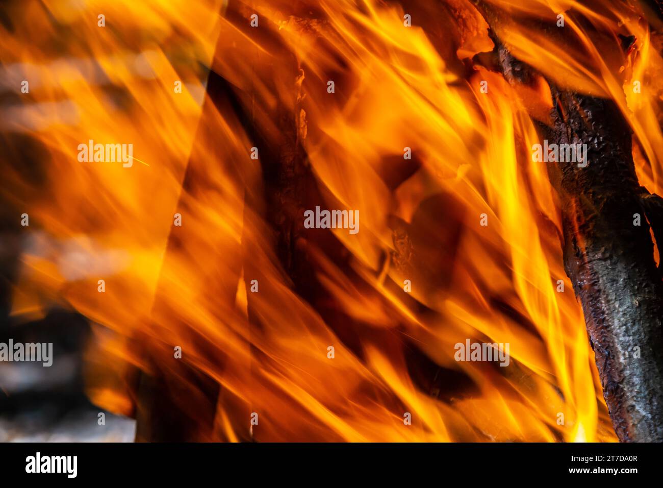 Flame of charcoal fire. Hearth for cooking and heating. Danger in