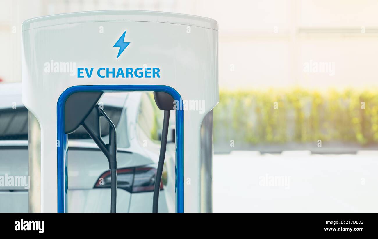 EV car battery charging dock station at parking area, new technology