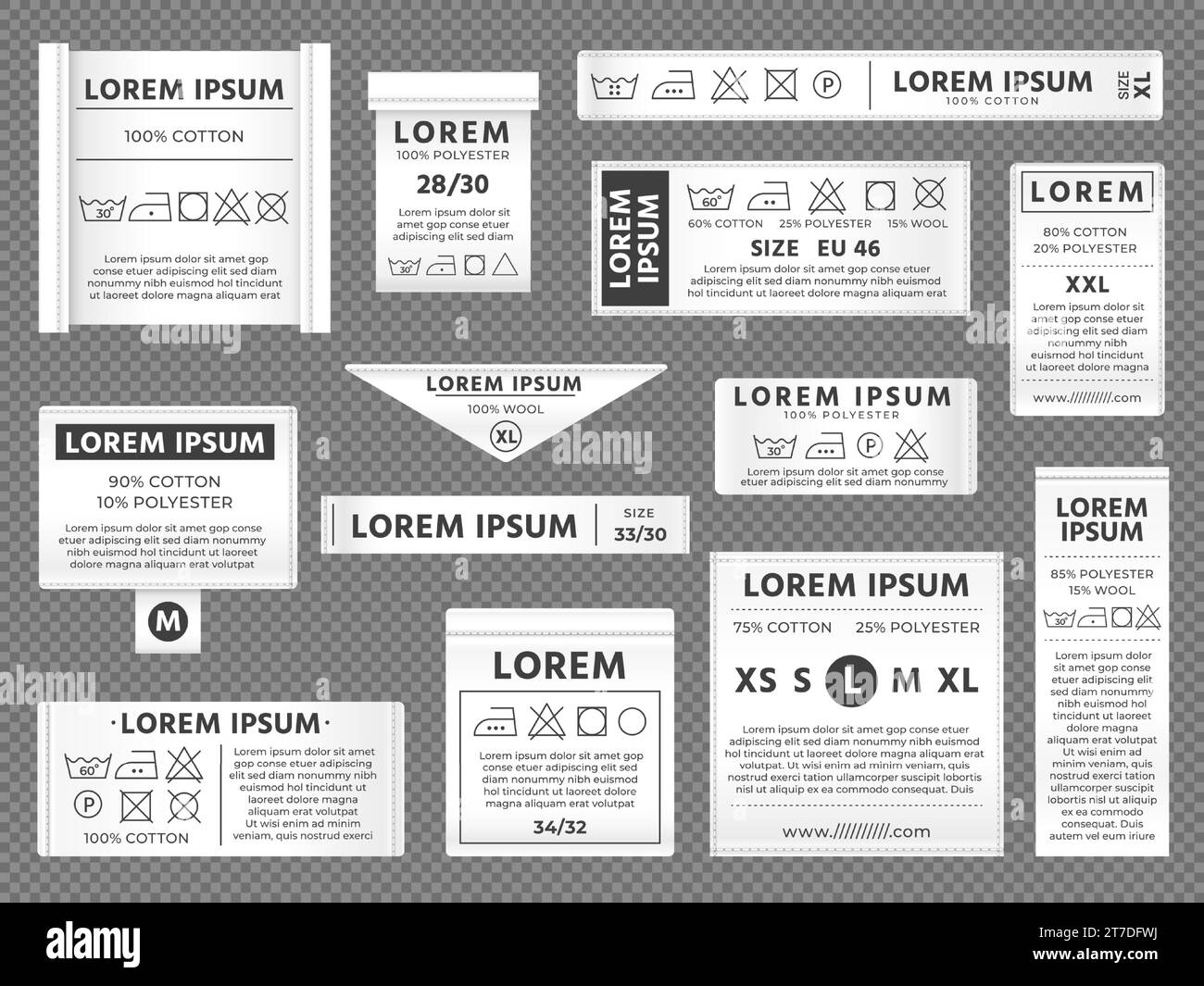 Laundry labels. Drying cleaning labels with washing and ironing