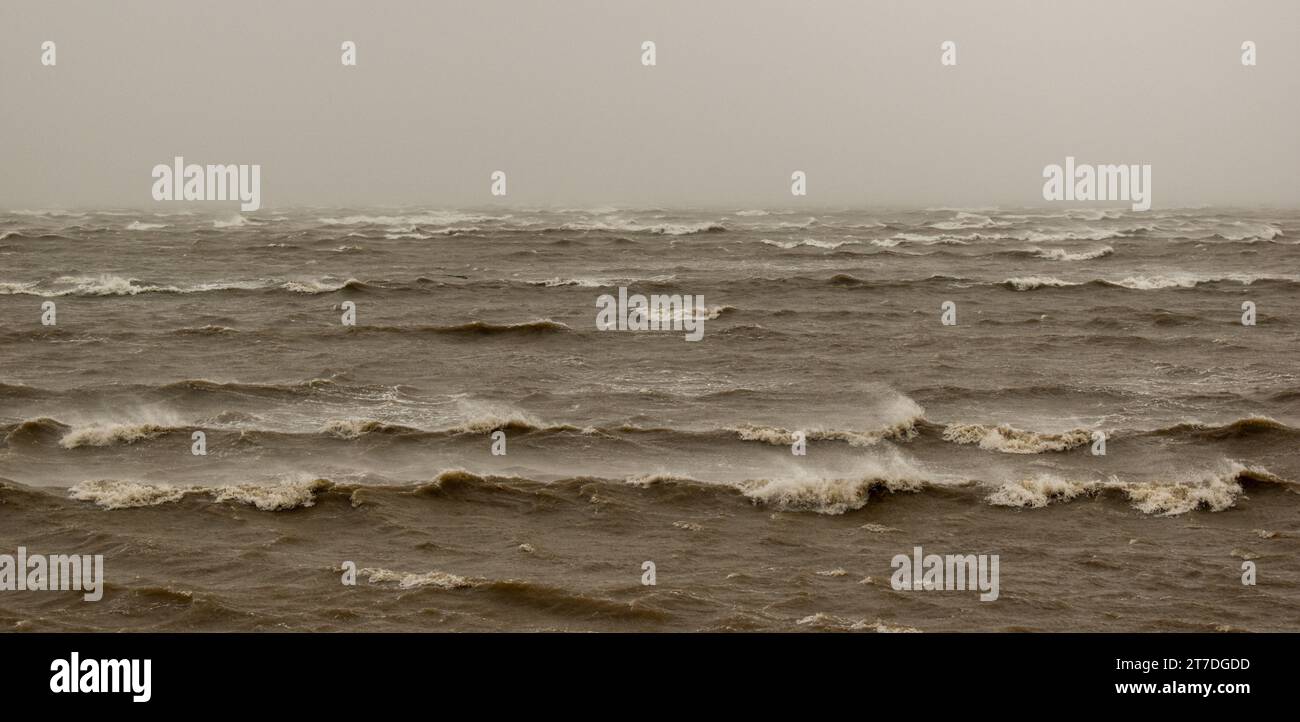 A view of a rough sea off the coast of Cumbria during storm Debi Stock ...