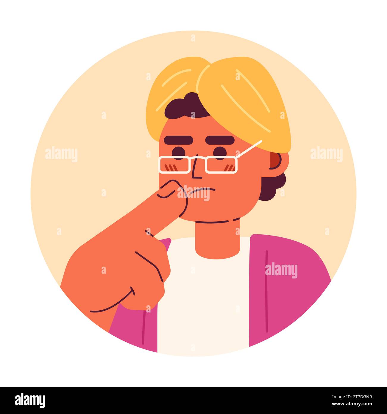 Eyeglasses turban man touching chin 2D vector avatar illustration Stock Vector
