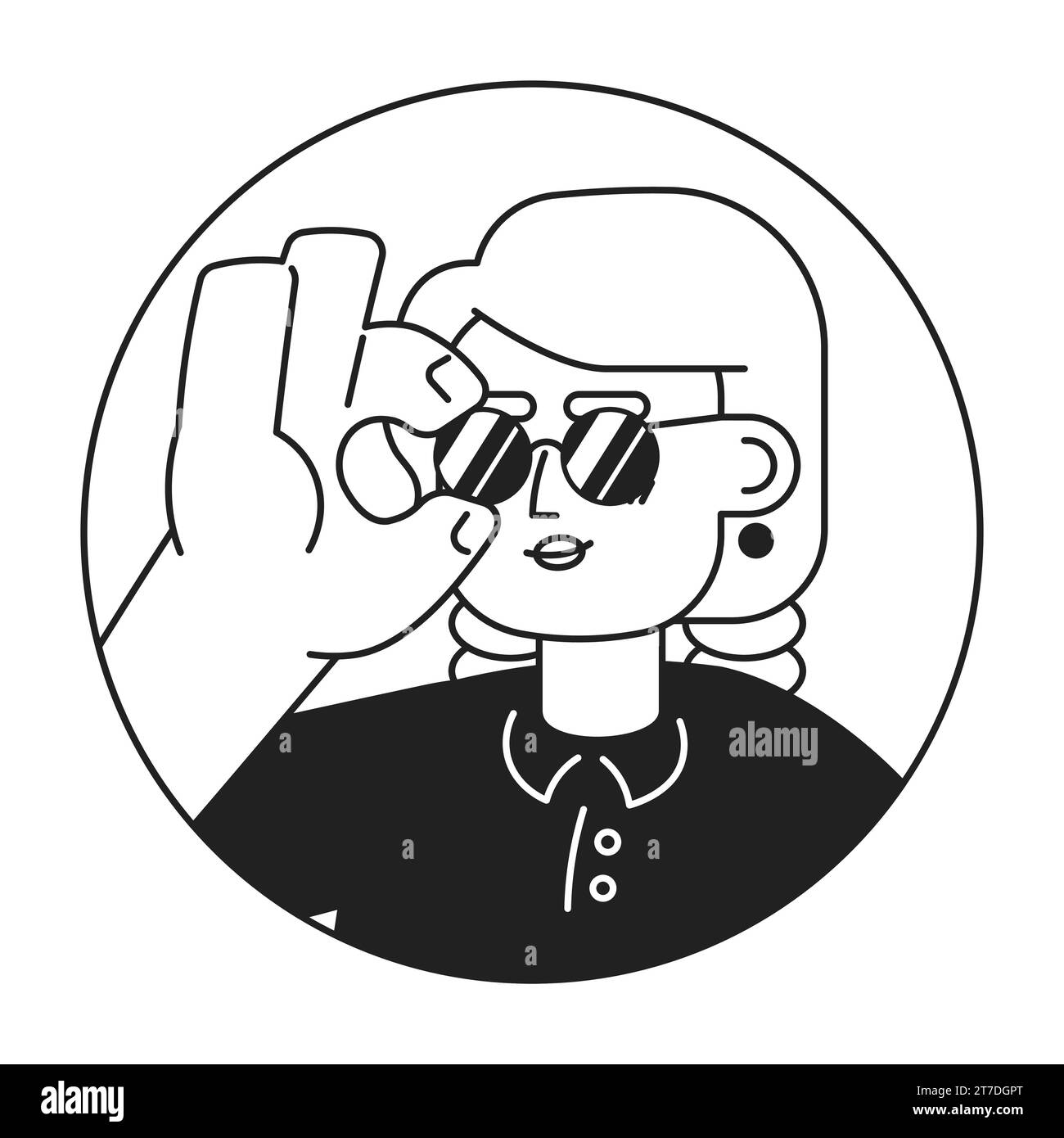 Cool young girl wearing sunglasses black and white 2D vector avatar