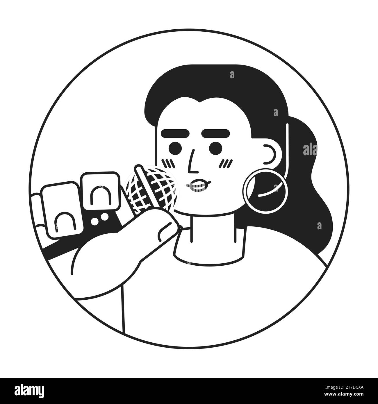 Hoops caucasian woman singer speaker black and white 2D vector avatar ...