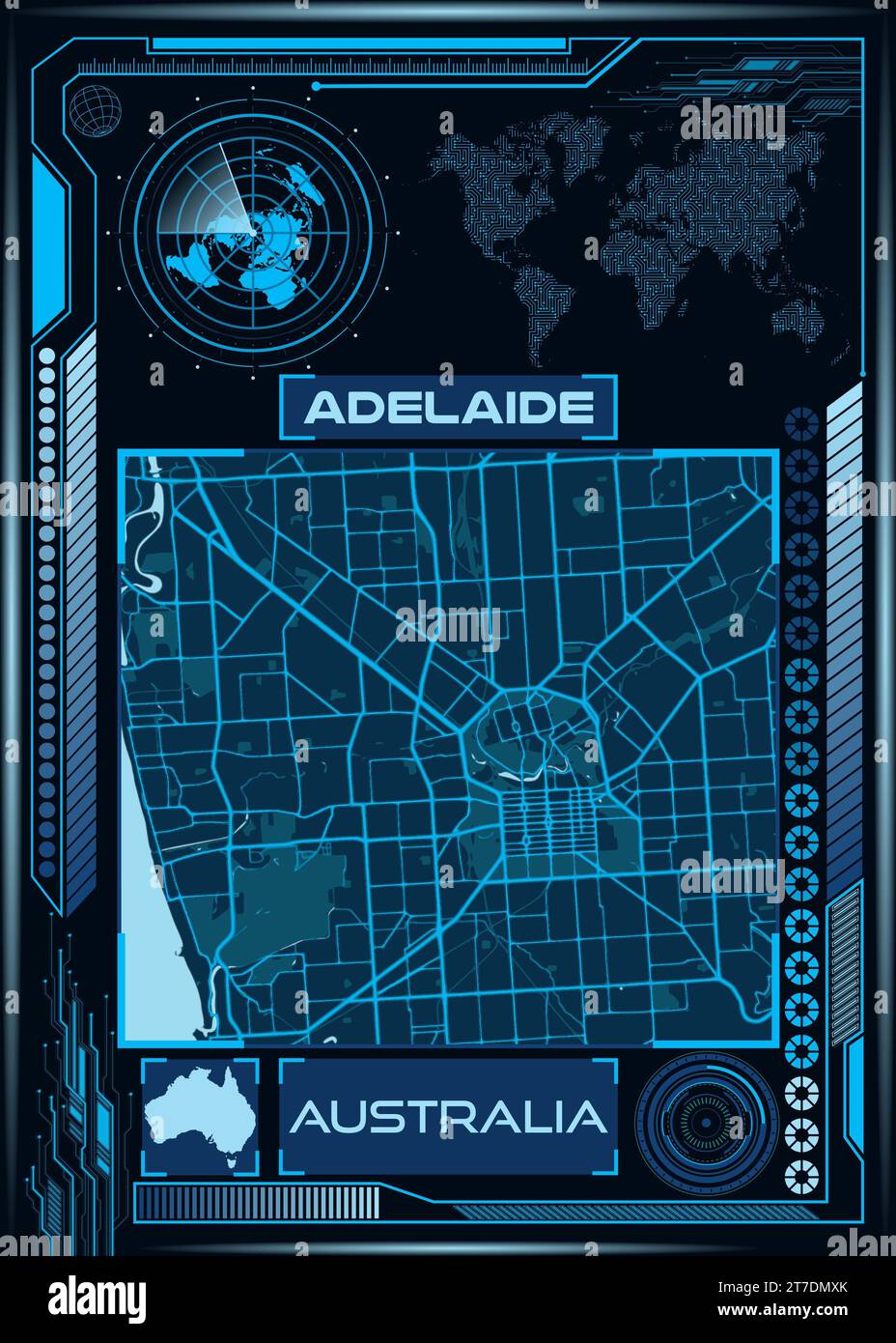An illustration of the blue map of Adelaide Stock Photo