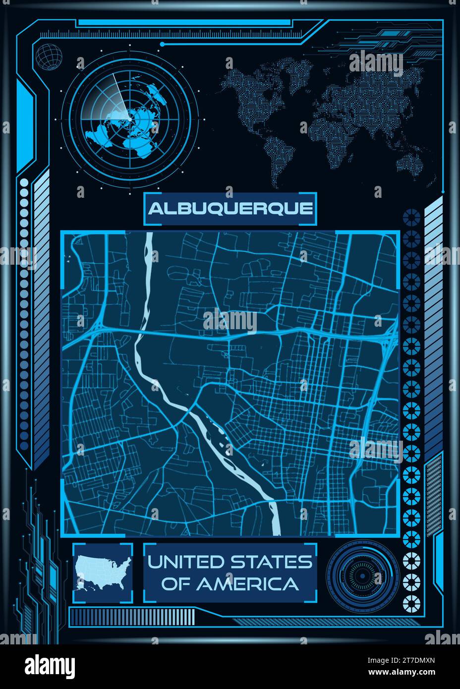 An illustration of the blue map of Albuquerque Stock Photo - Alamy