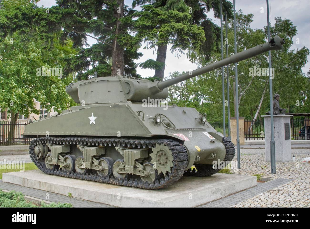 American M-36 Sherman tank from WWII displayed at headquarters of II Lubuska Armored Cavalry Division near Żagań, Lubusz Voivodeship, Poland Stock Photo