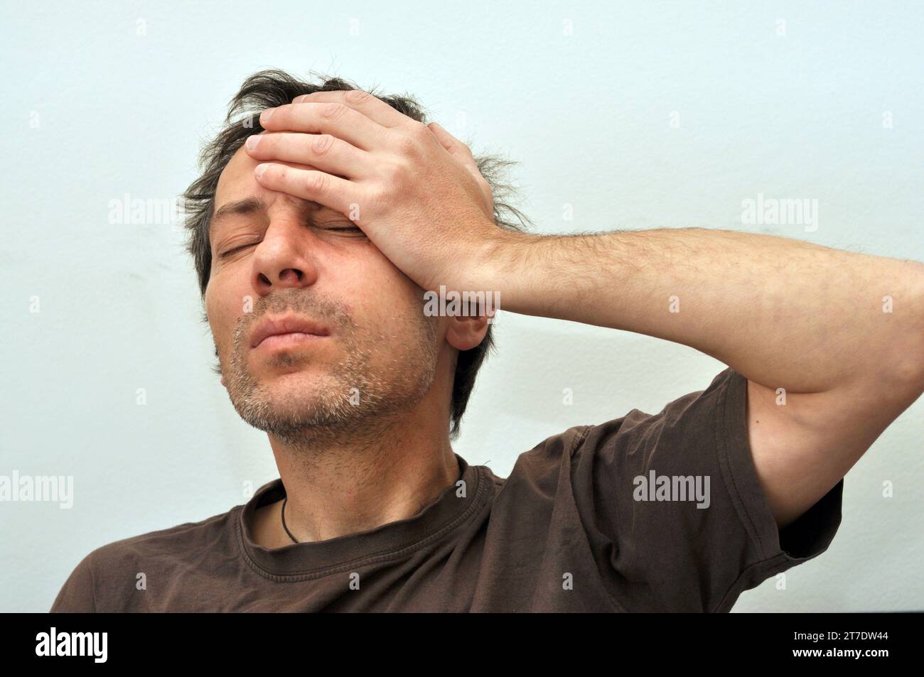 Dental problems. Portrait of unhealthy man with swollen face suffering