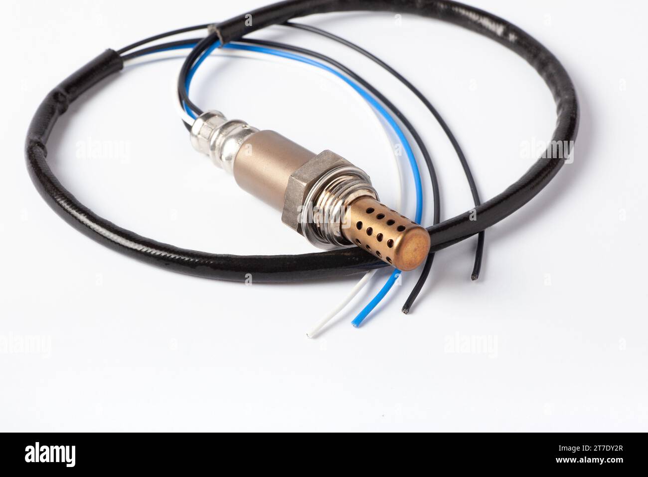 Universal Oxygen sensor for gasoline and diesel engines on white background. lambda probe
