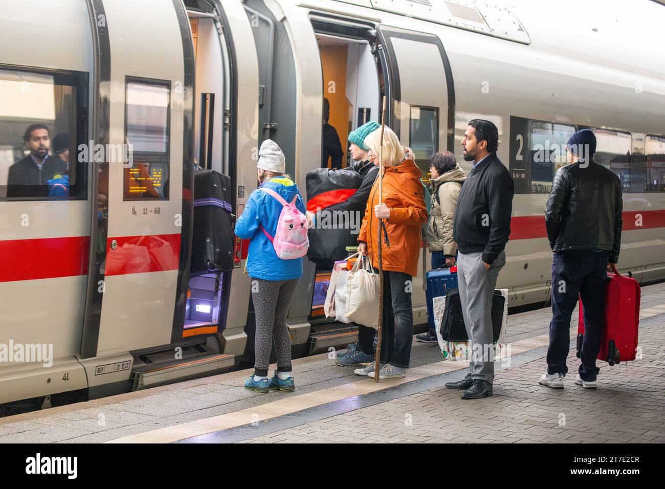 Passengers board an ICE (Inter City Express, Germany) train at Mannheim