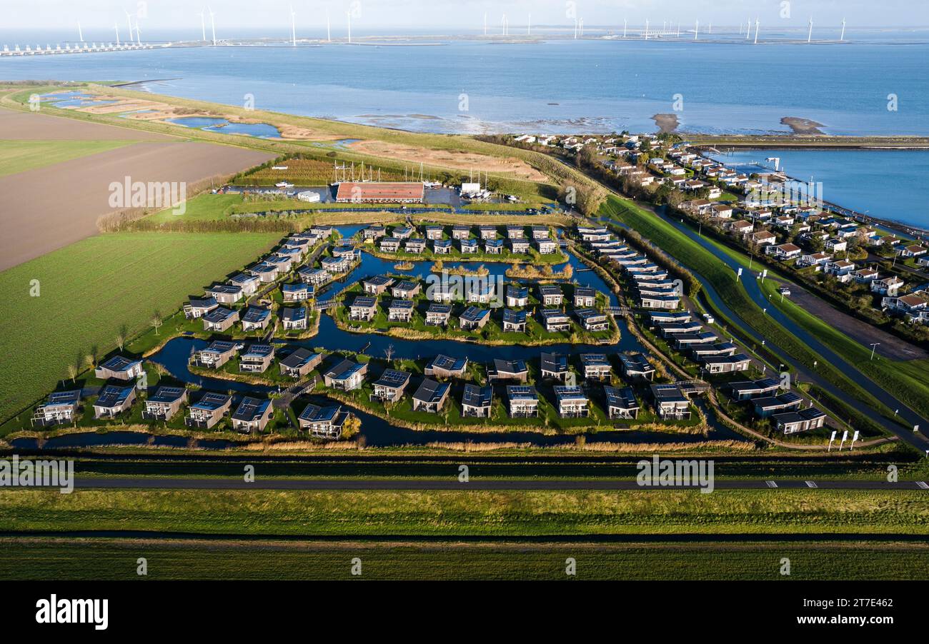 KAMPERLAND - Drone photo of the Roompot Beach Resort holiday park. Roompot  Vakantieparken wants to expand the park on the Zeeland island of  Noord-Beveland by 29 hectares of land. Opponents of the