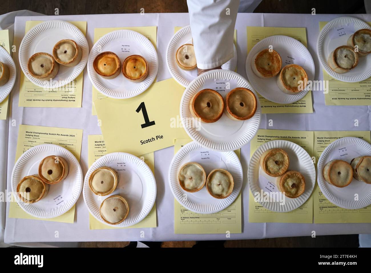 Pies are judged during the annual World Championship Scotch Pie Awards