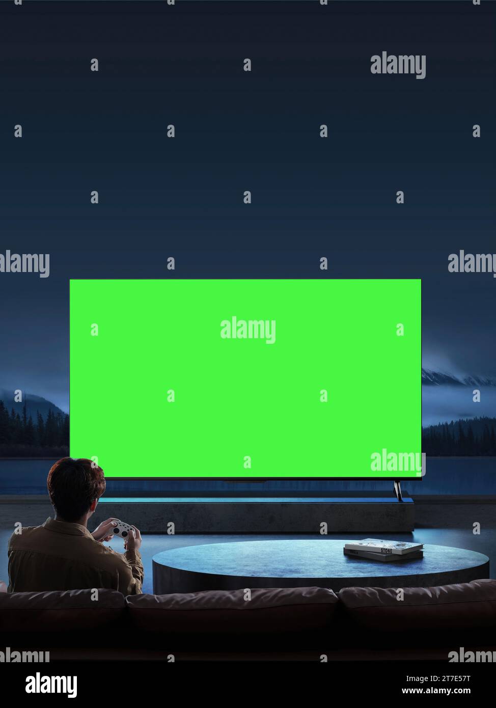 People are watching and enjoying next to the TV, monitor with green