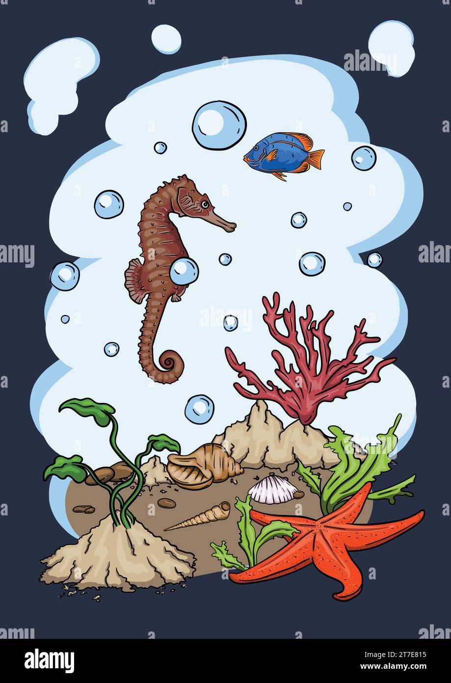 Bright vector illustration of the underwater world with beautiful fish ...
