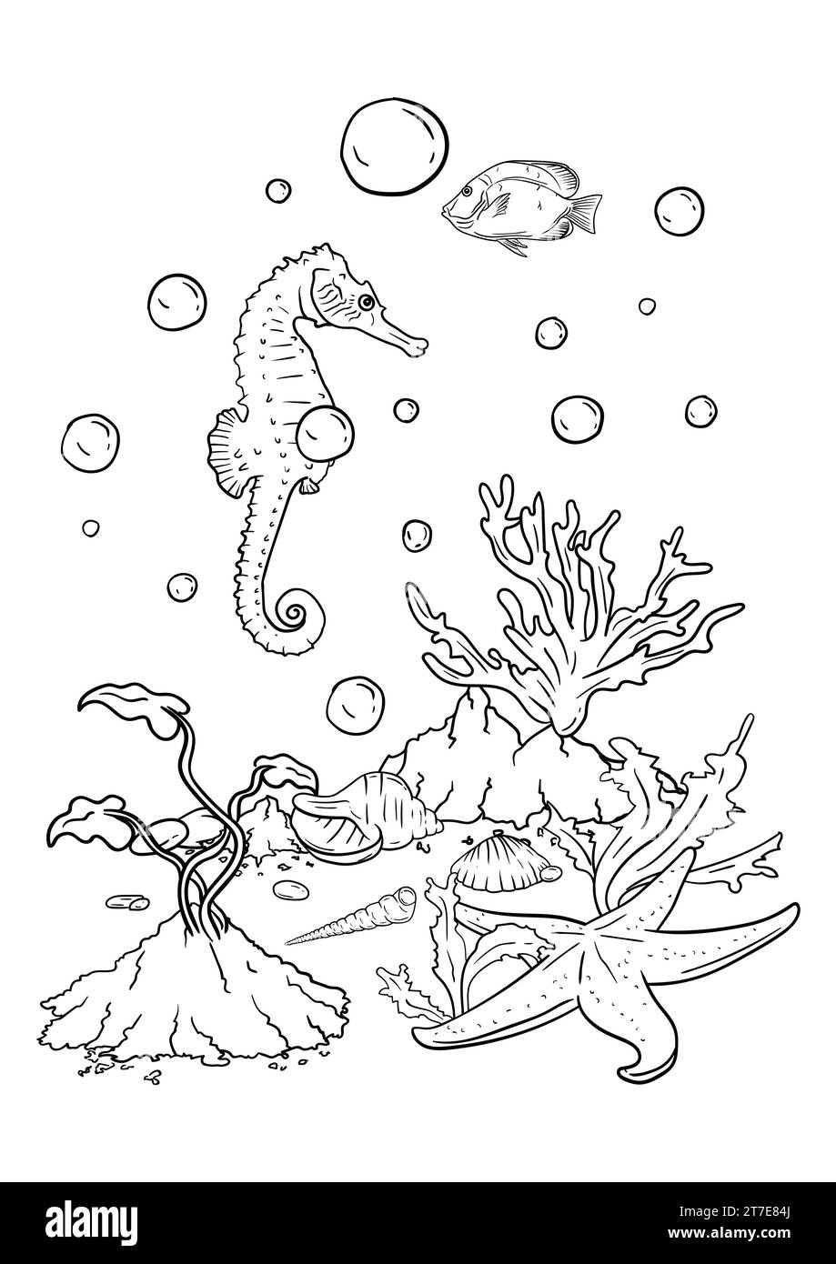 Vector illustration of a coloring book of the underwater world with ...