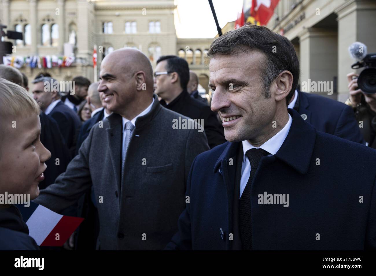 Switzerland's President Alain Berset, left, and French President