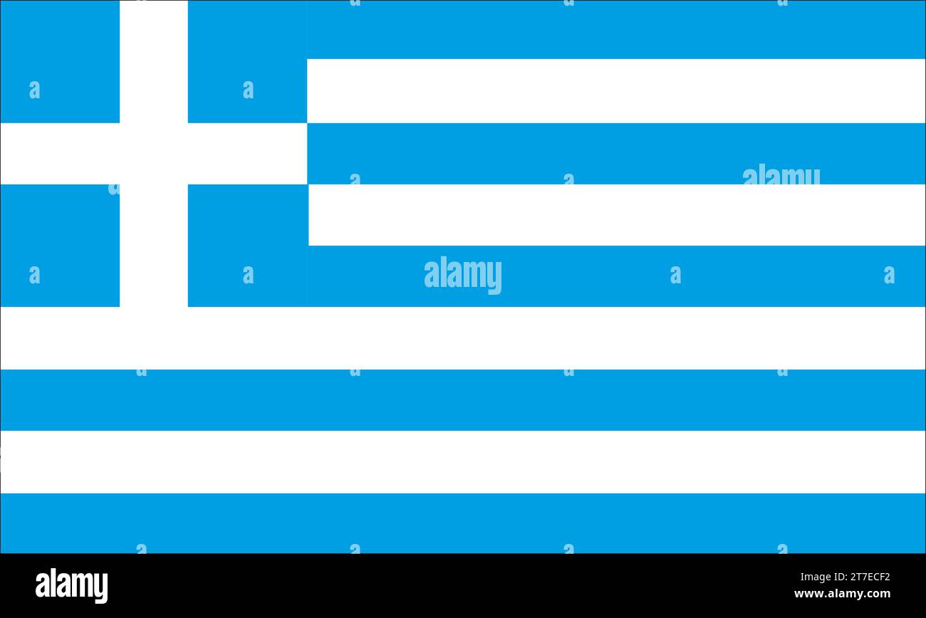 White and blue flag with a blue cross in the Greek colors Stock Photo
