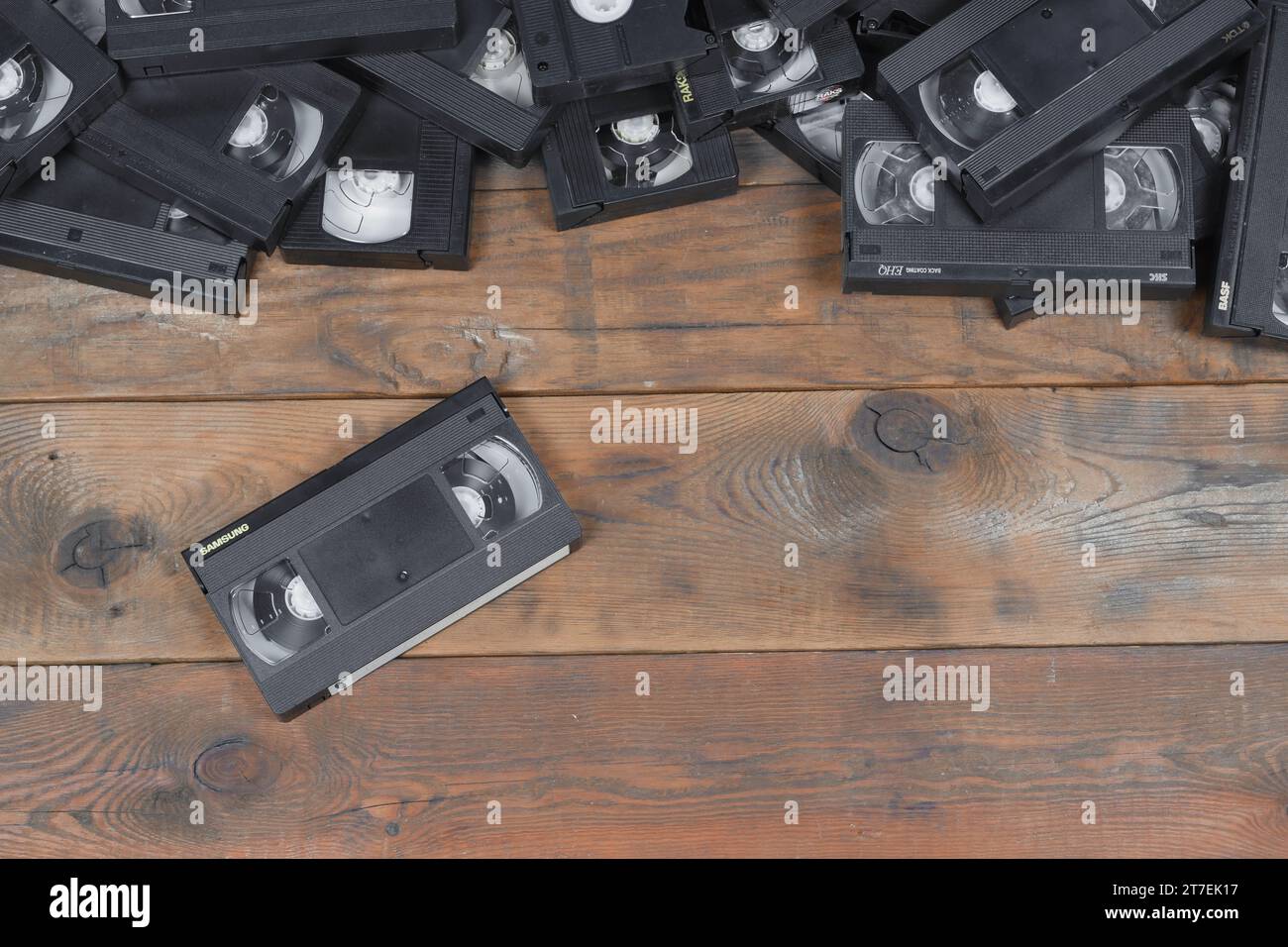 KYIV, UKRAINE 4 MAY, 2023 Video tape on colored background, VHS