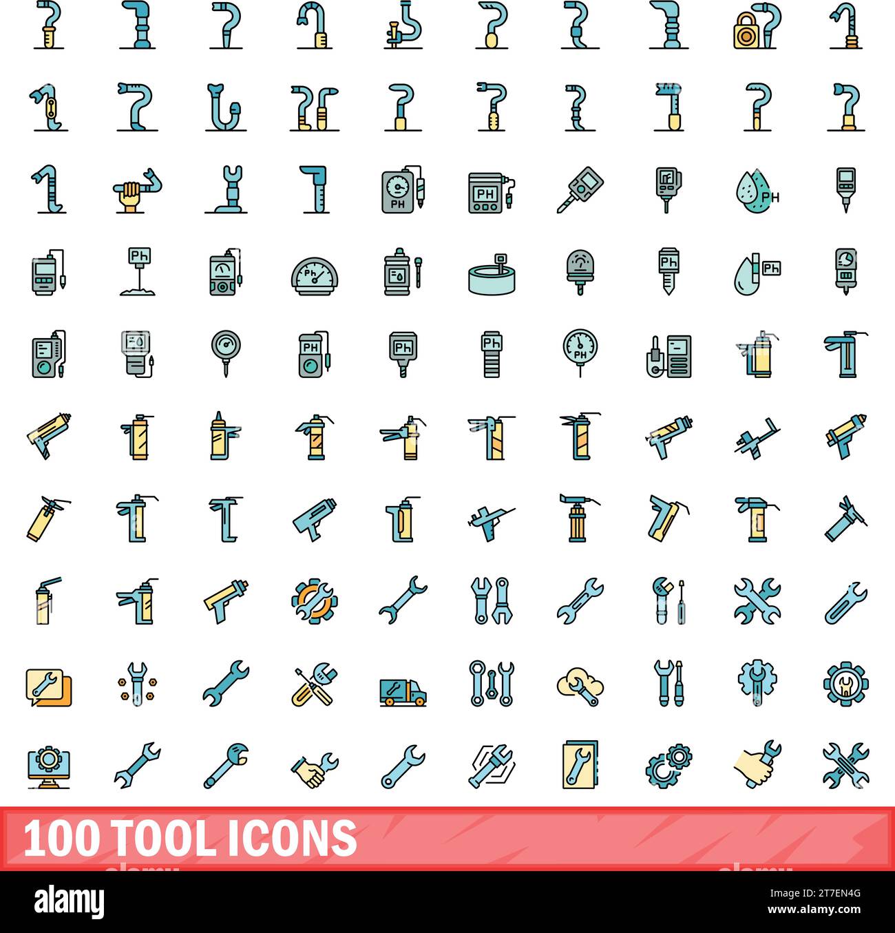 100 tool icons set. Color line set of tool vector icons thin line color ...
