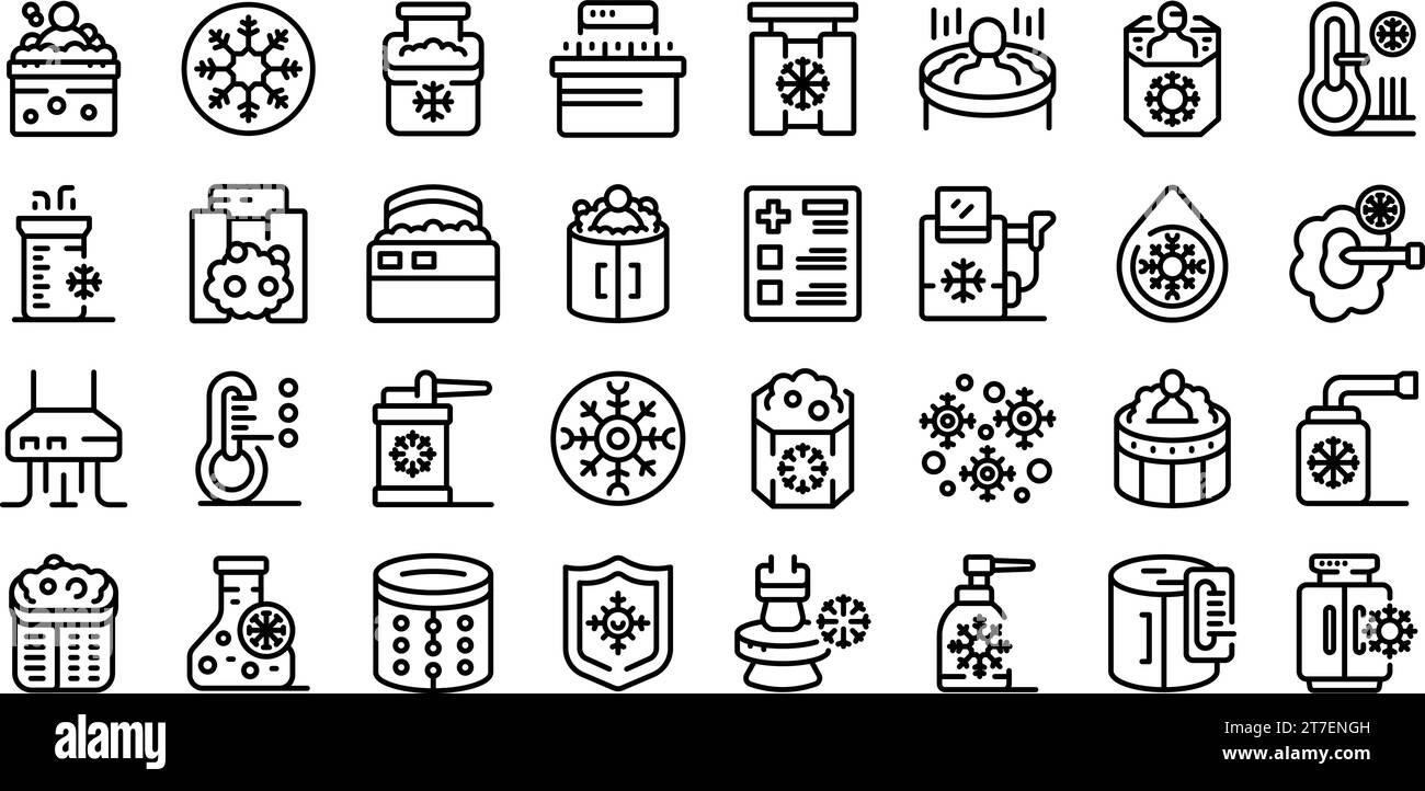 Cryotherapy icons set outline vector. Cold health. Person pain cure Stock Vector