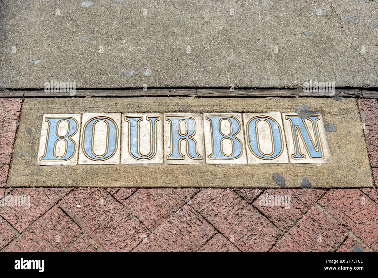 Traditional Bourbon Street Tile Inlay on Sidewalk in French Quarter in