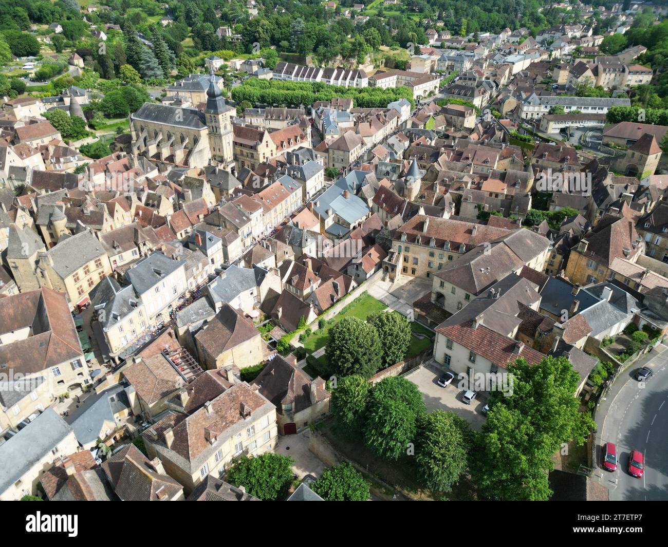 Sarlat la Caneda Dordogne, town centre  France drone,aerial Stock Photo