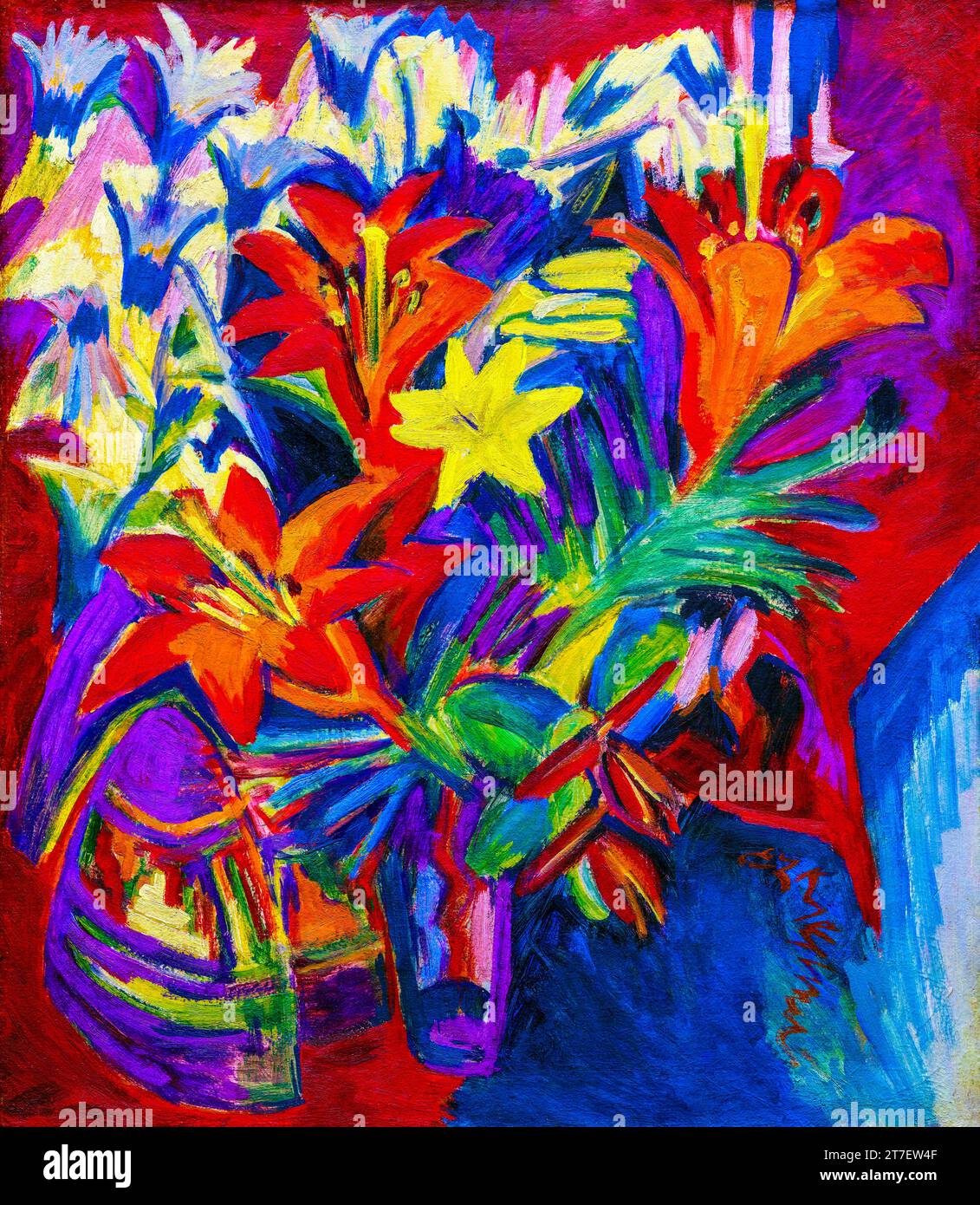 Ernst Ludwig Kirchner's Still Life with Lilies  famous painting. Original from the Dallas Museum of Art. Stock Photo