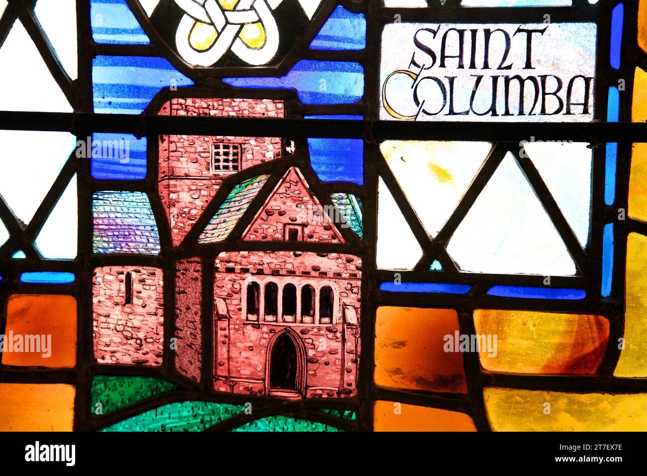 close up picture of a stained glass window taken in an old church Stock ...
