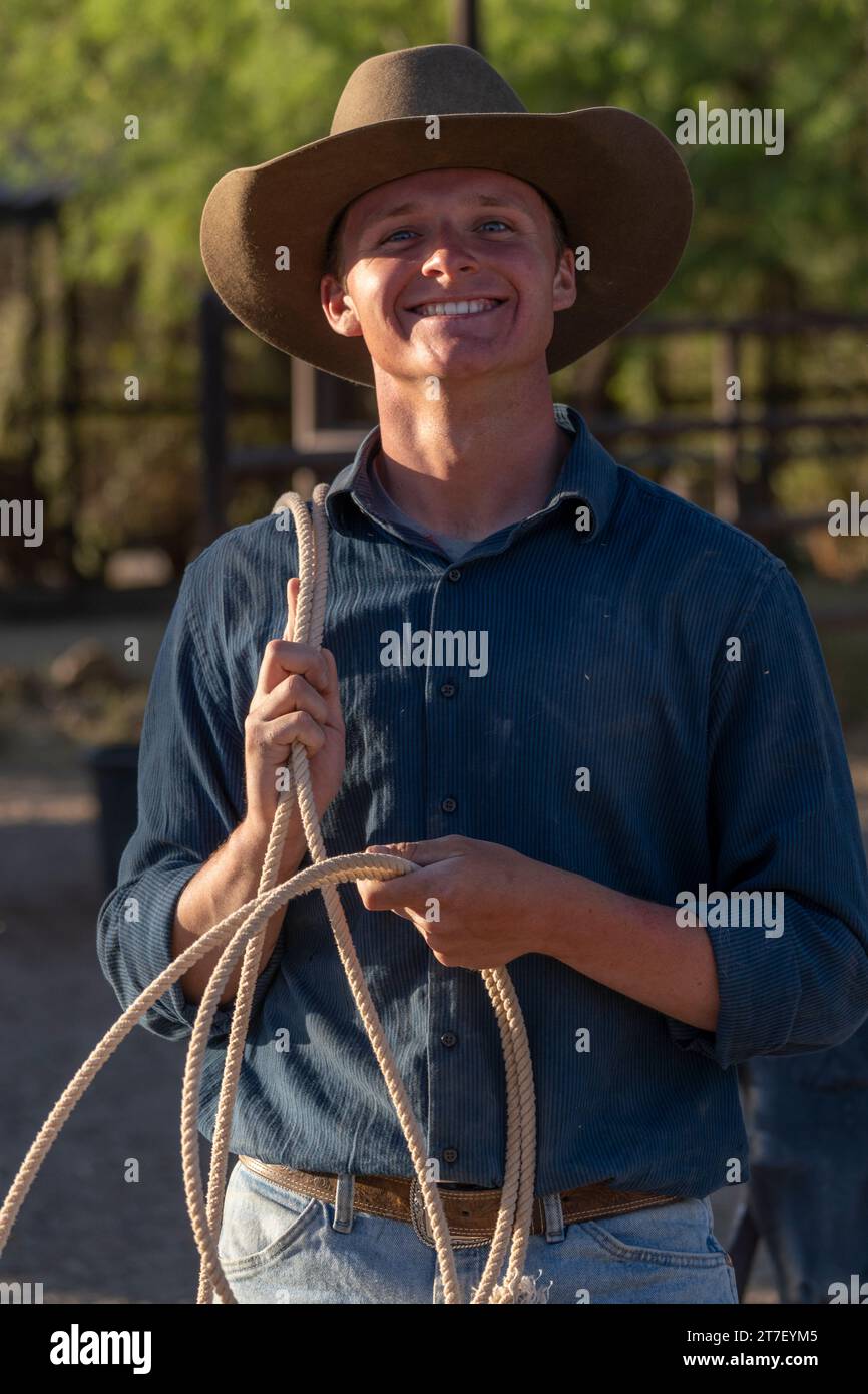Hunter Cooley with his rope, White Stallion Ranch, Marana, Arizona Stock Photo Alamy