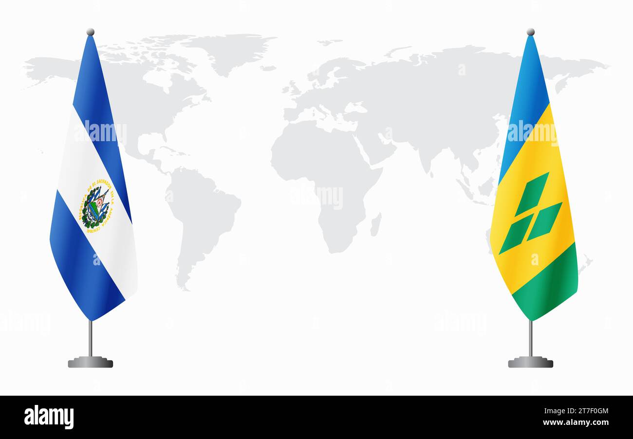 El Salvador and Saint Vincent and the Grenadines flags for official meeting against background of world map. Stock Vector