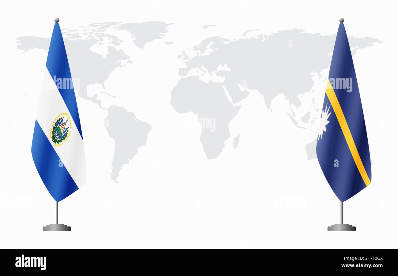 El Salvador and Nauru flags for official meeting against background of world map. Stock Vector