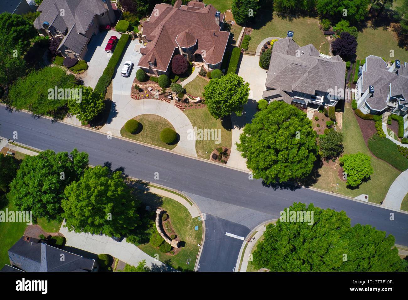Aerial view of house cluster in a sub division in Suburbs in metro