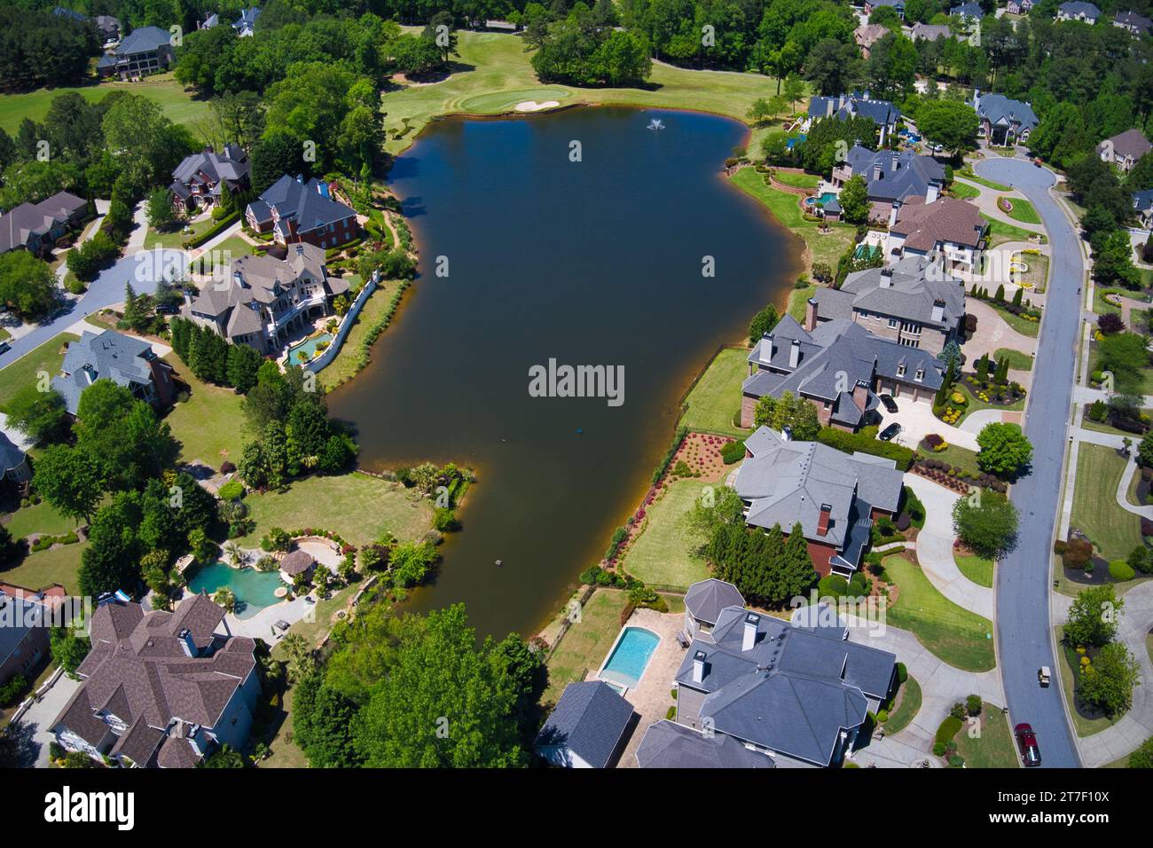 Aerial view of house cluster in a sub division in Suburbs in metro