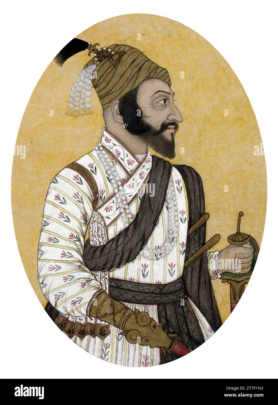 Shivaji Maharaj. Portrait of the Indian ruler, Shivaji I (Shivaji Shahaji Bhonsale;1630-1680), c. 1680 Stock Photo