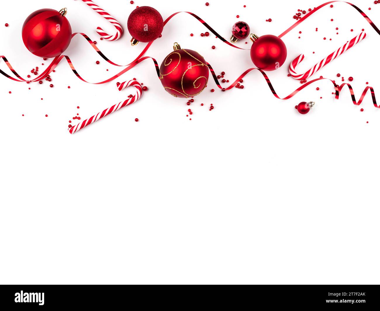 christmas frame with red balls on white background Stock Photo - Alamy
