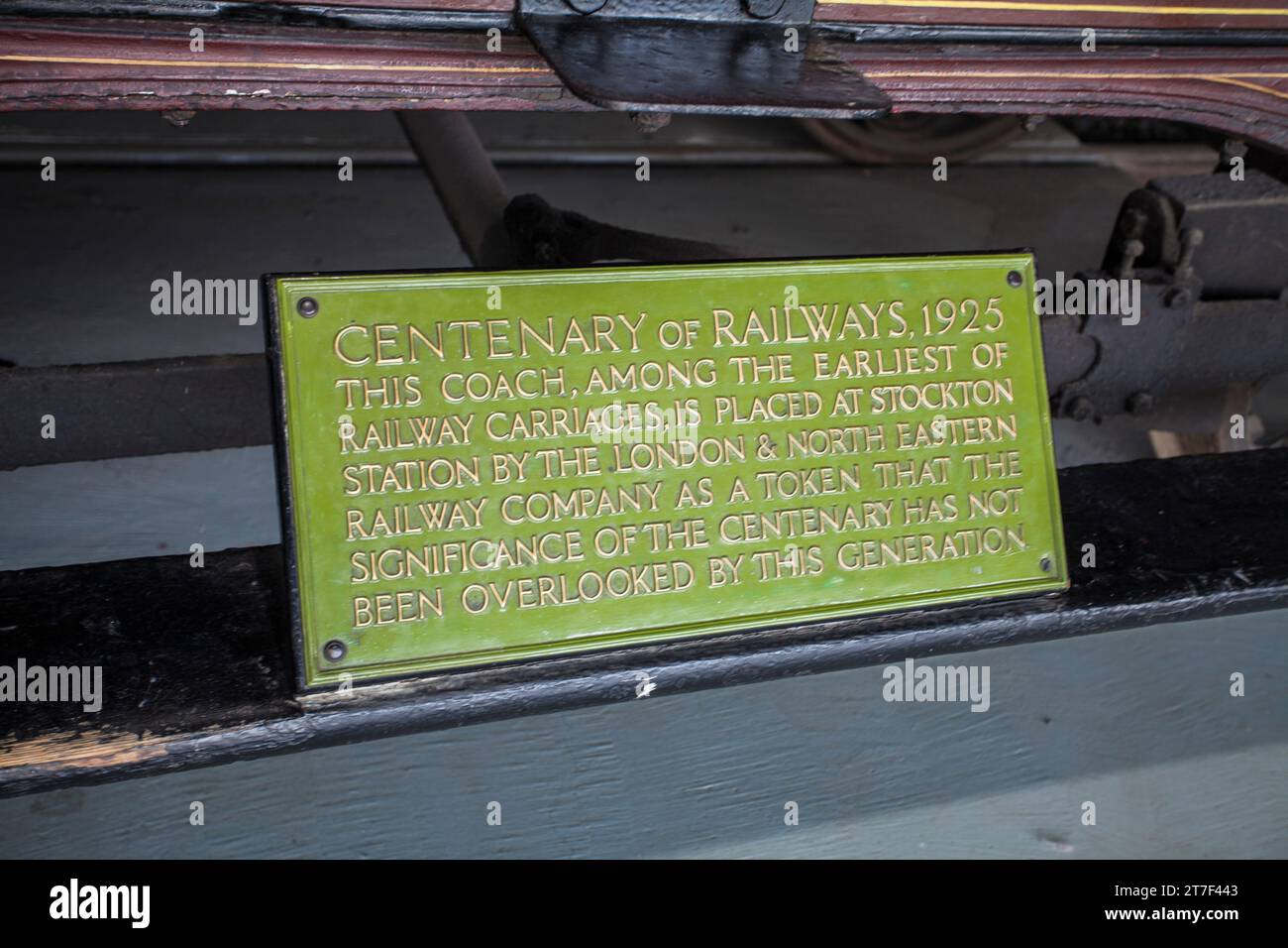 A plaque detailing the Centenary of Railways 1925 at the Locomotion, National Railway Museum,Shildon,Co.Durham,England,UK Stock Photo