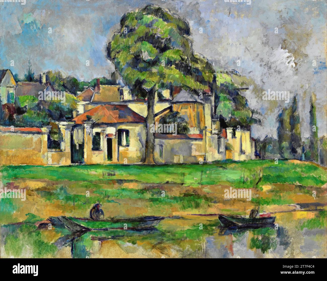 Banks of the Marne, c.1888 (oil on canvas) by Cezanne, Paul (1839-1906) / French Stock Vector